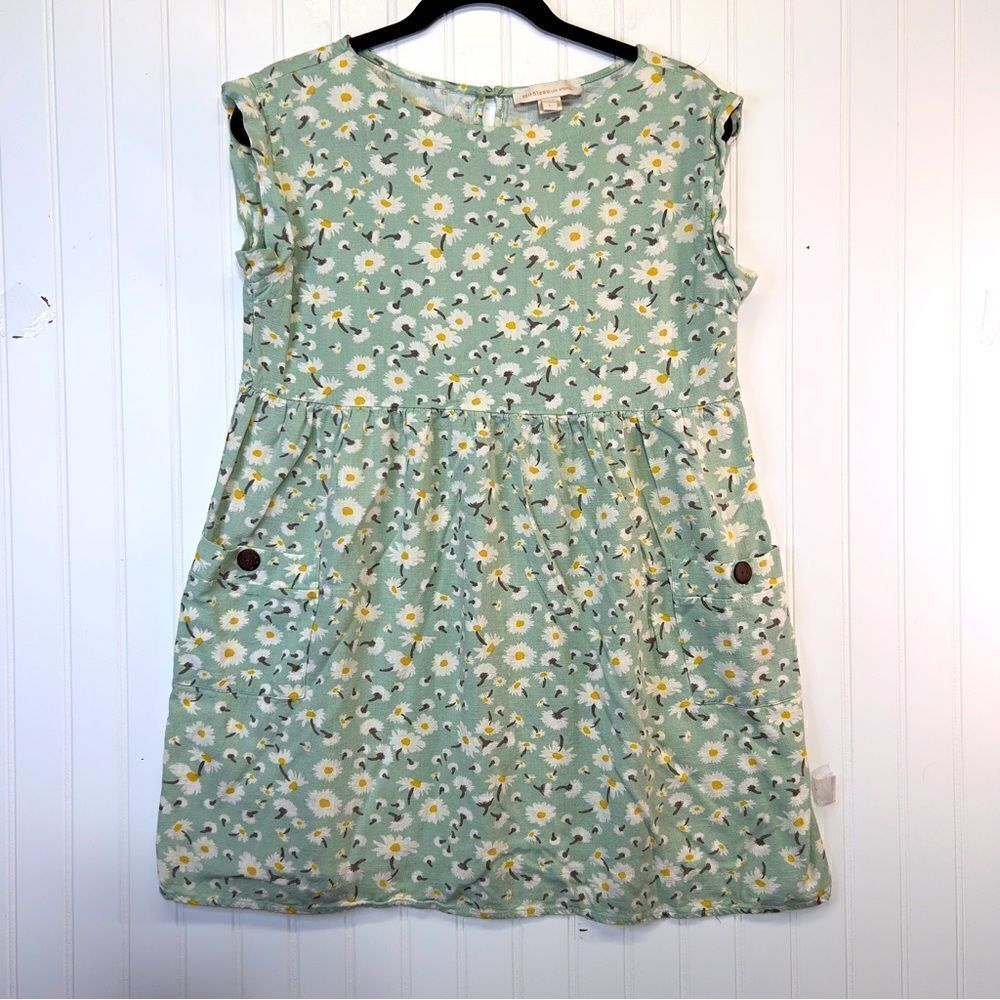 Monteau LA Green Daisy Print‎ Sleeveless Babydoll Summer Dress Large